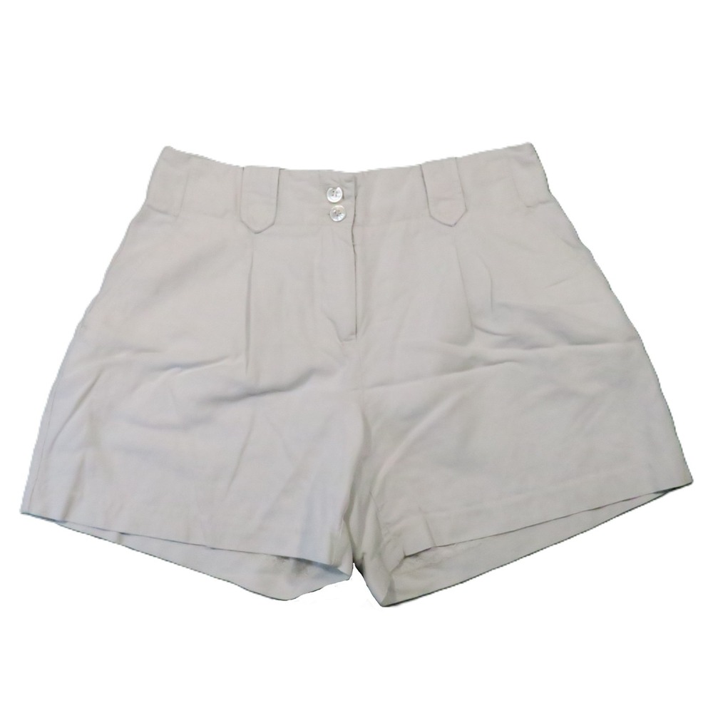 J McLaughlin Pleated Shorts Women 8 Beige Linen Lyocell High Rise Preppy Coastal